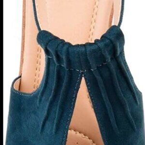 Blue suede platform peeptoe wedge